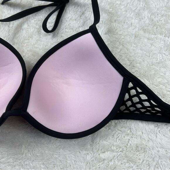 Victoria's Secret pink and black mesh halter bikini top, 34D - Picture 5 of 8